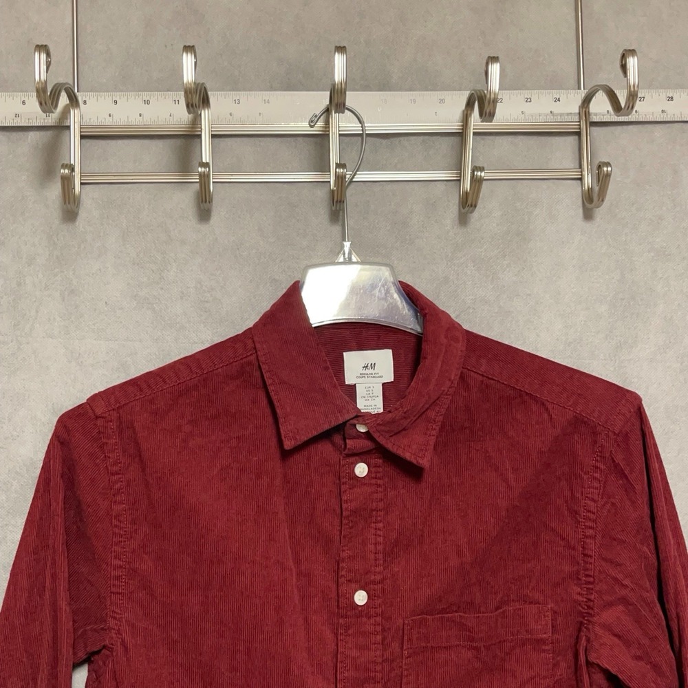 H&M Shirt Men's S Wine Corduroy Velvet Button Up Academia Party Western Casual